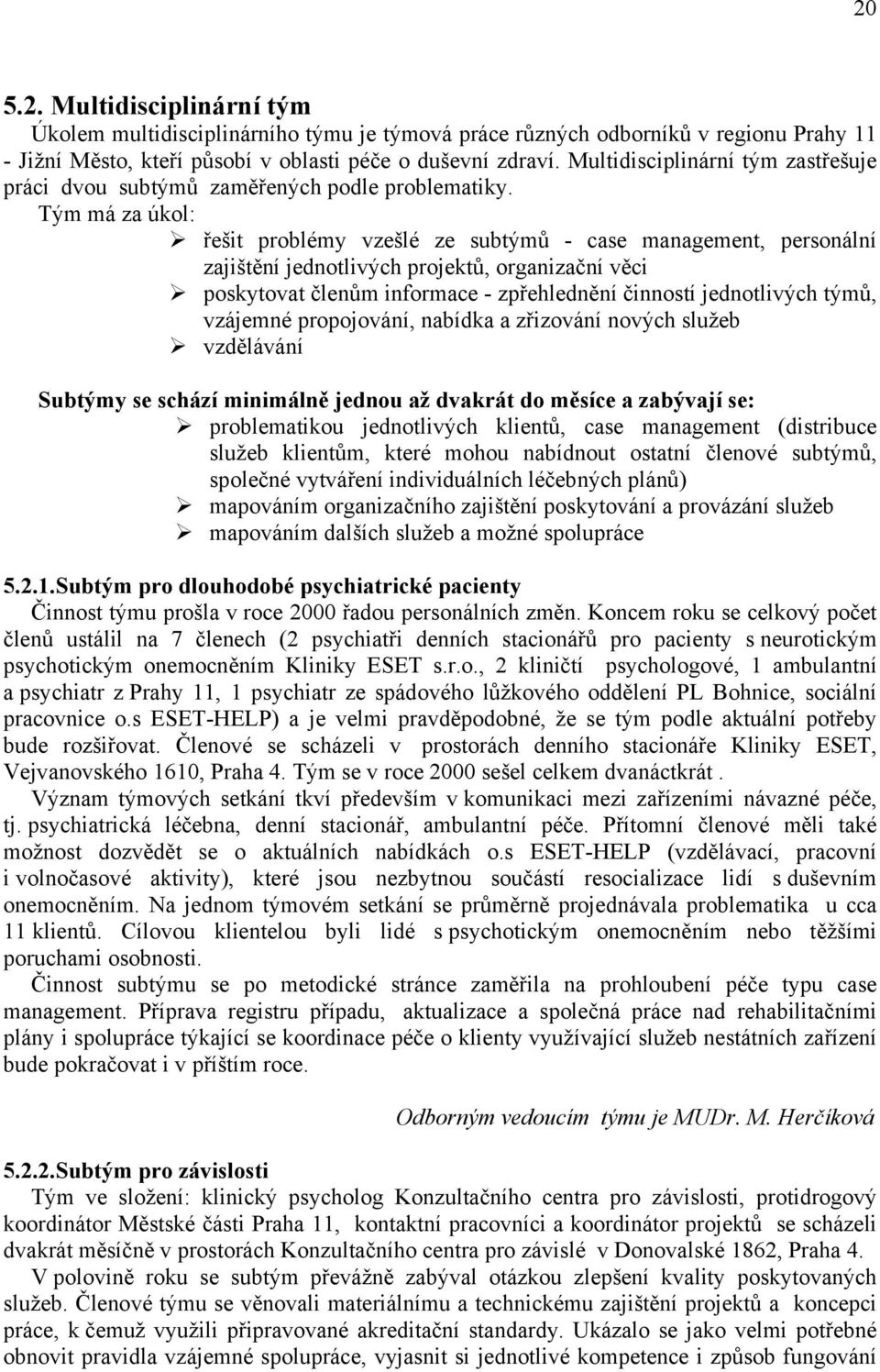 Tým má za úkol: řešit problémy vzešlé ze subtýmů - case management, personální zajištění jednotlivých projektů, organizační věci poskytovat členům informace - zpřehlednění činností jednotlivých týmů,