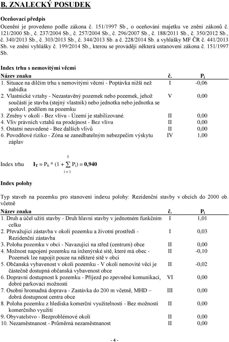 , kterou se provádějí některá ustanovení zákona č. 151/1997 Sb. Index trhu s nemovitými věcmi Název znaku č. P i 1. Situace na dílčím trhu s nemovitými věcmi - Poptávka nižší než I -0,06 nabídka 2.