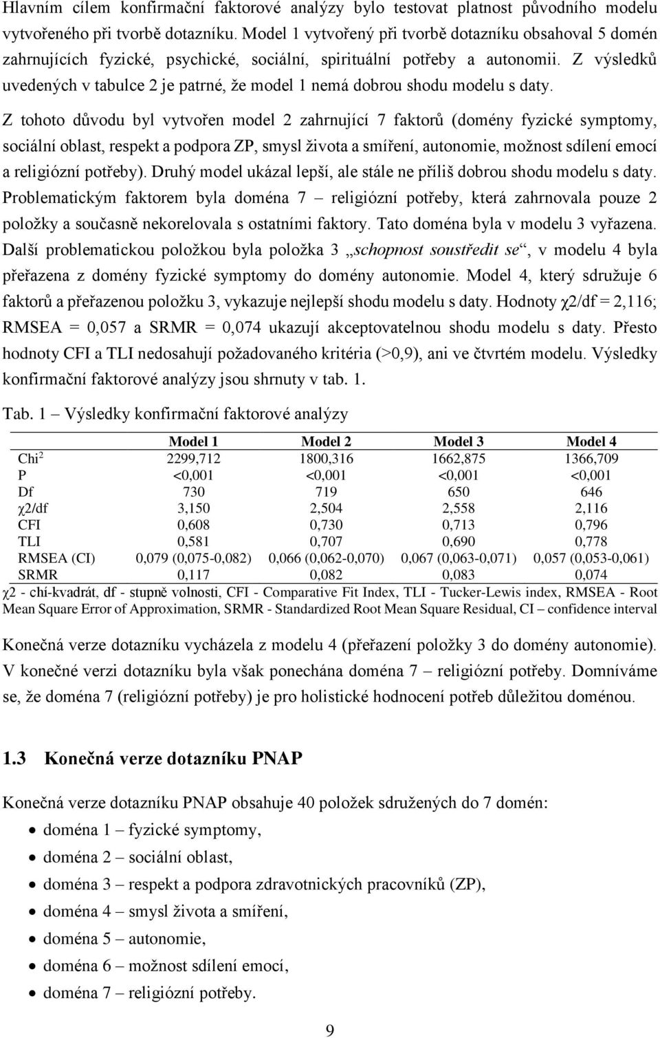 Z výsledků uvedených v tabulce 2 je patrné, že model 1 nemá dobrou shodu modelu s daty.