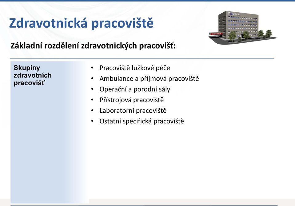 péče Ambulance a příjmová pracoviště Operační a porodní sály