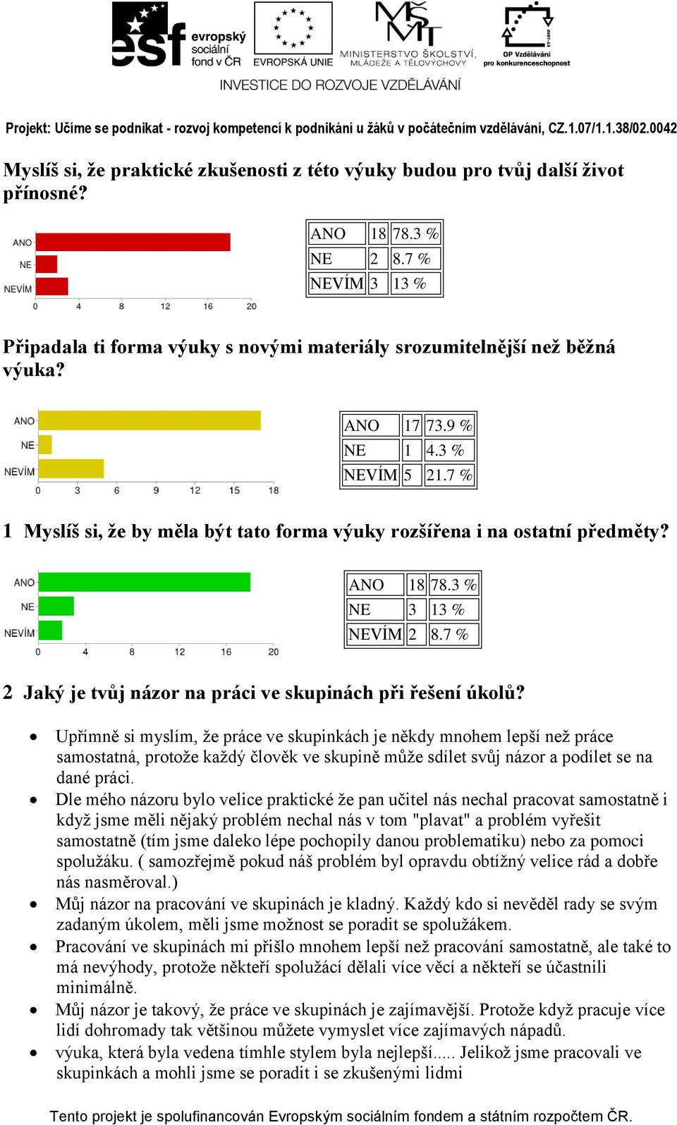 7 % 2 Jaký je tvůj názor na práci ve skupinách při řešení úkolů?