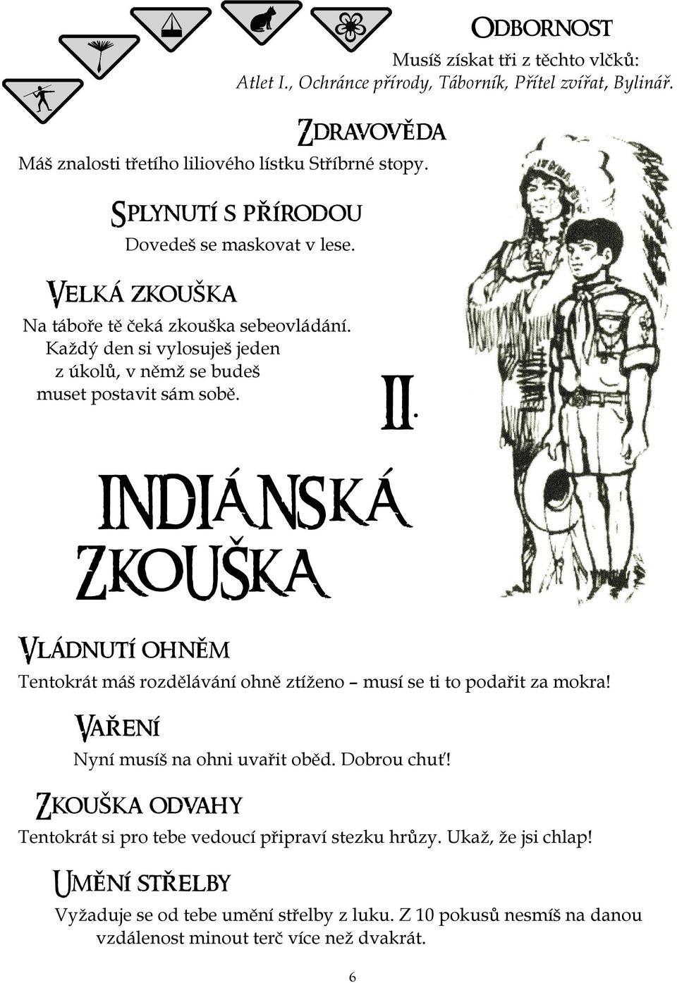 II. INDIÁ NSKÁ ZKOUŠKA Vládnutí ohněm Tentokrát máš rozdělávání ohně ztíženo musí se ti to podařit za mokra! VaŘení Nyní musíš na ohni uvařit oběd. Dobrou chuť!