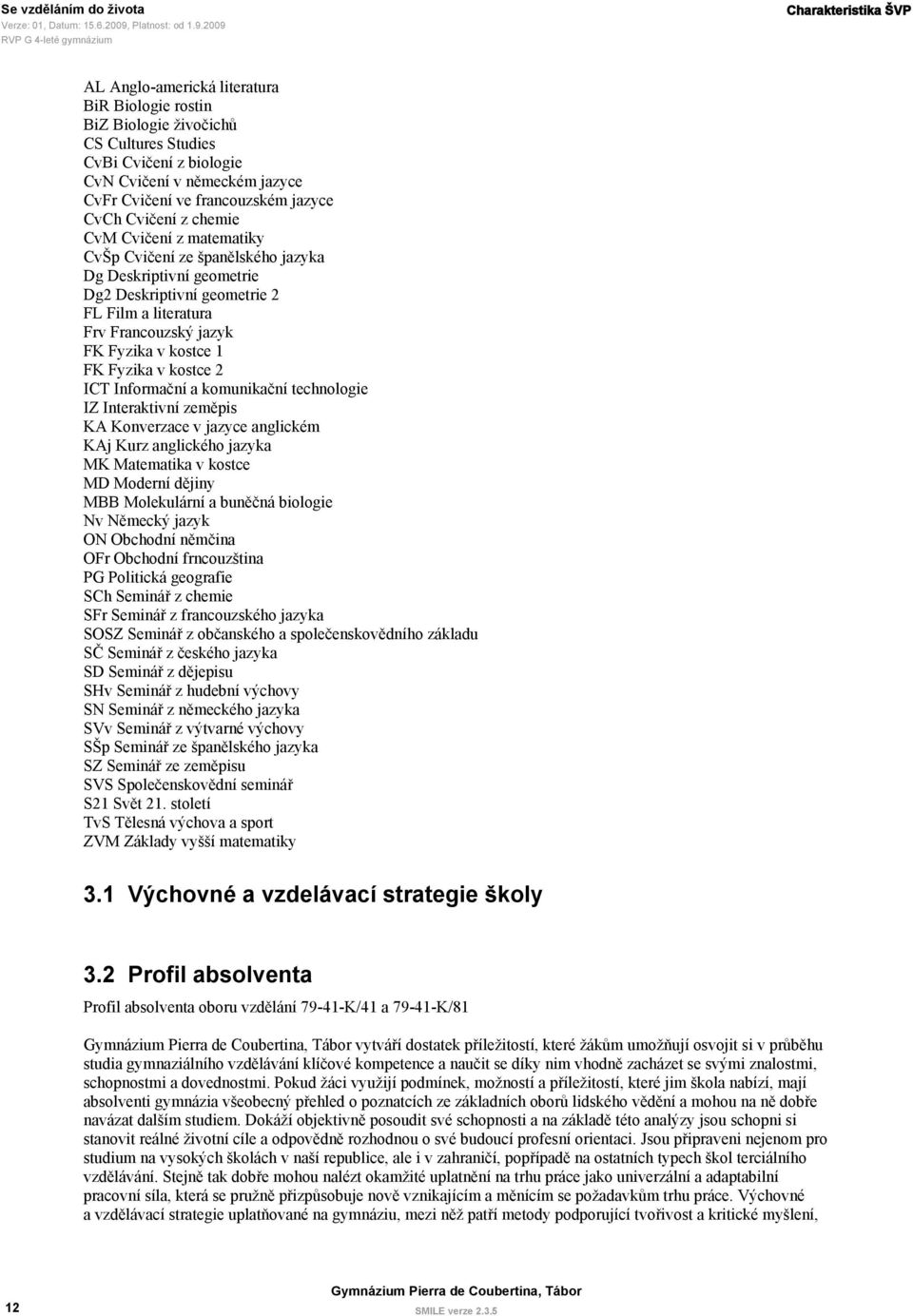 kostce 1 FK Fyzika v kostce 2 ICT Informační a komunikační technologie IZ Interaktivní zeměpis KA Konverzace v jazyce anglickém KAj Kurz anglického jazyka MK Matematika v kostce MD Moderní dějiny MBB