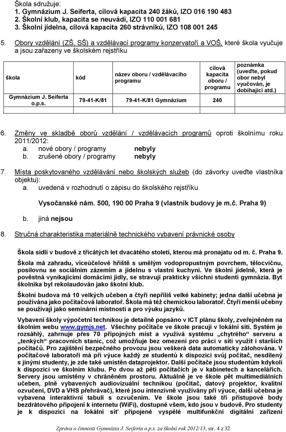 Obory vzdělání (ZŠ, SŠ) a vzdělávací programy konzervatoří a VOŠ, které škola vyučuje a jso