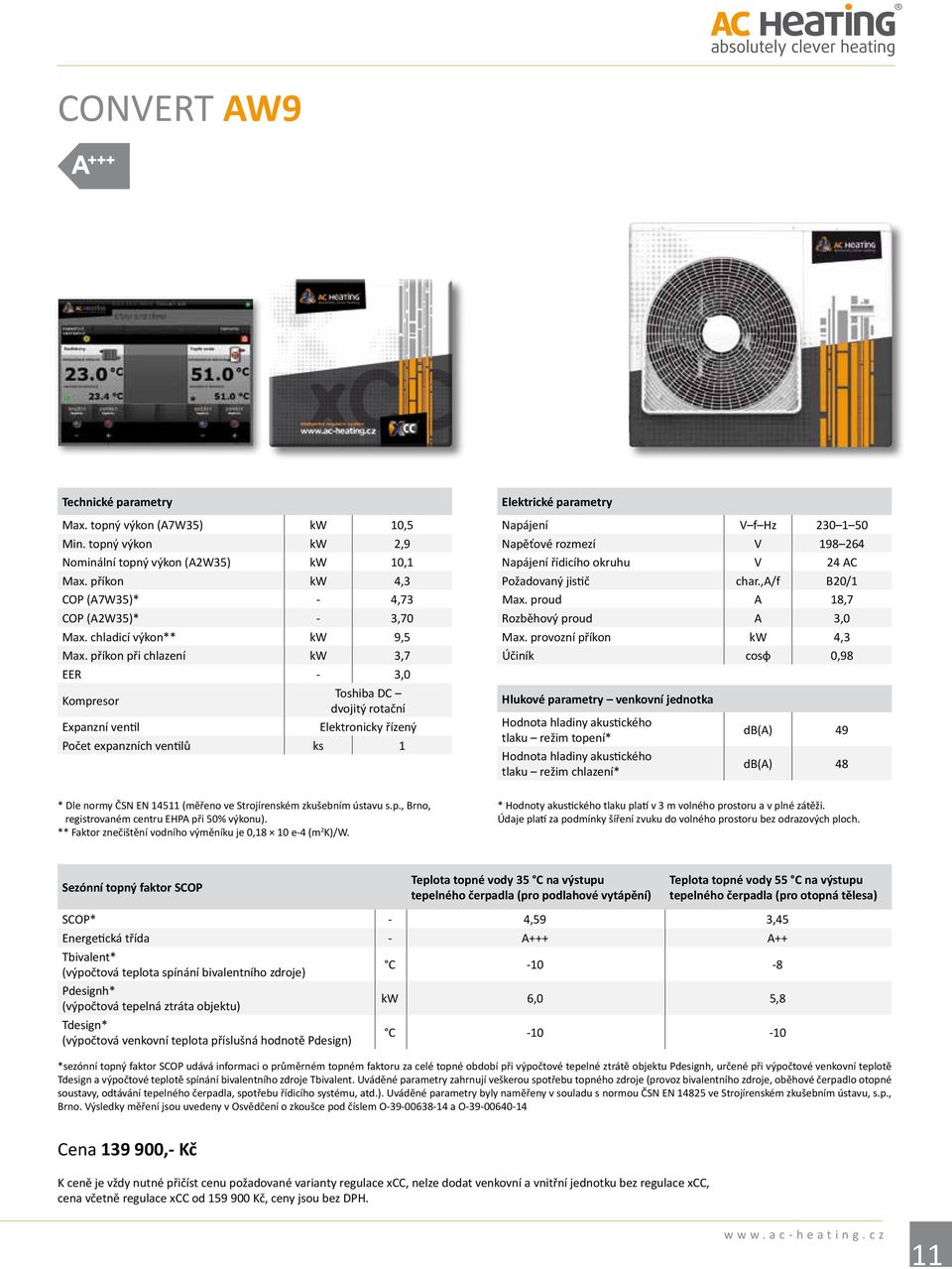 příkon při chlazení kw 3,7 EER - 3,0 Kompresor Toshiba DC dvojitý rotační Expanzní ventil Elektronicky řízený Počet expanzních ventilů ks 1 Elektrické parametry Napájení VfHz 230150 Napěťové rozmezí