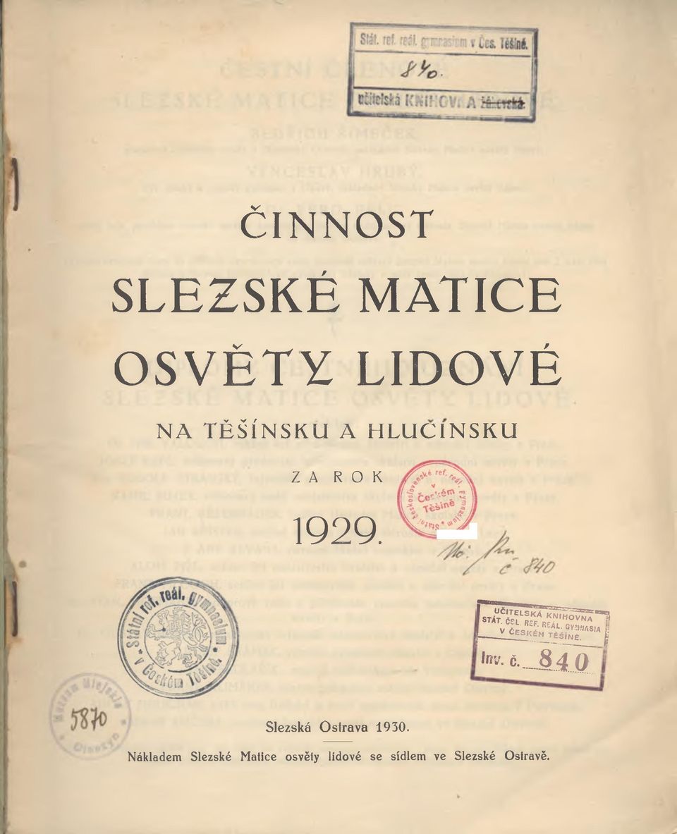 Rlllg:], n v - č. 8 4 0 Slezská Ostrava 1930.