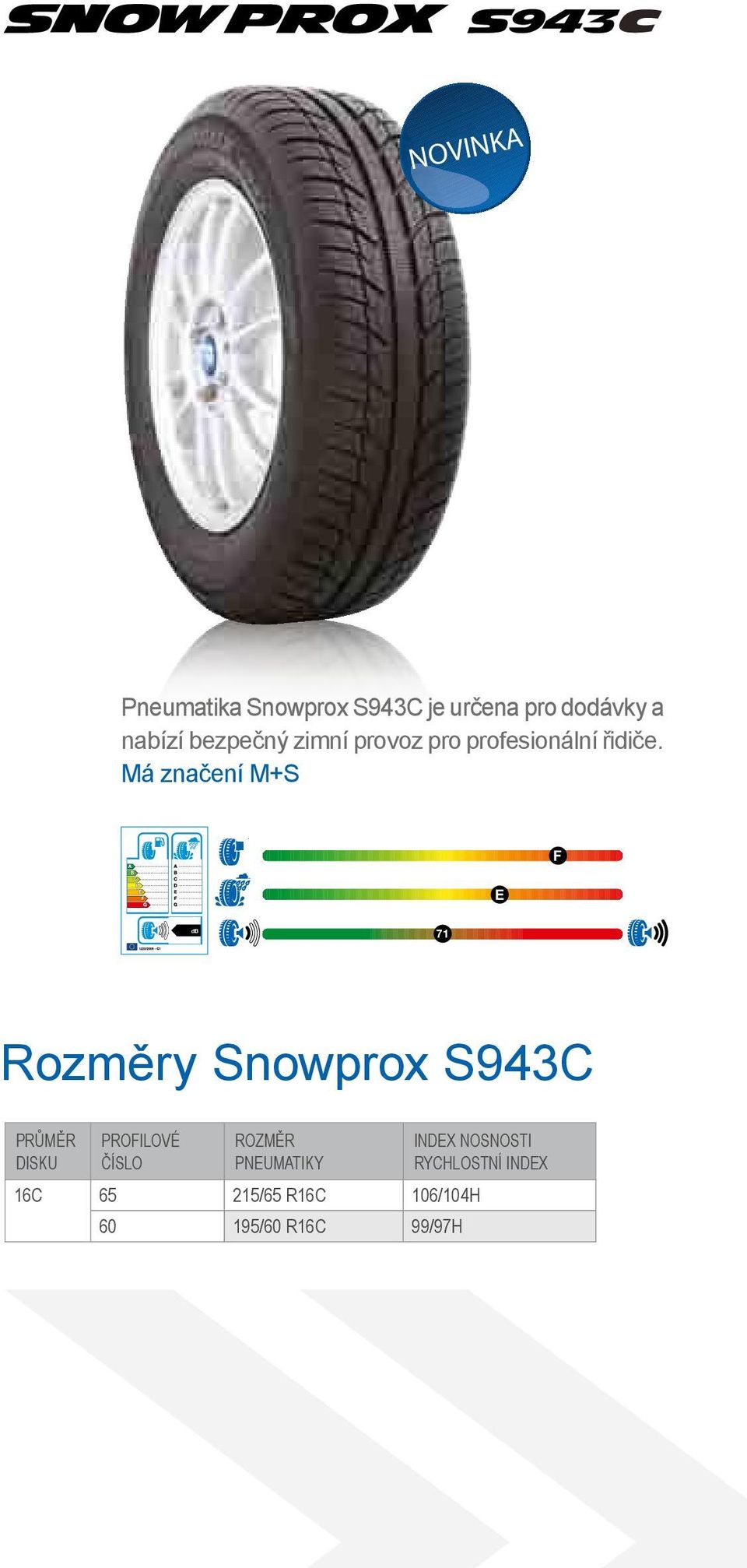 Má značení M+S E F db 71 Rozměry Snowprox S943C Průměr disku Profilové