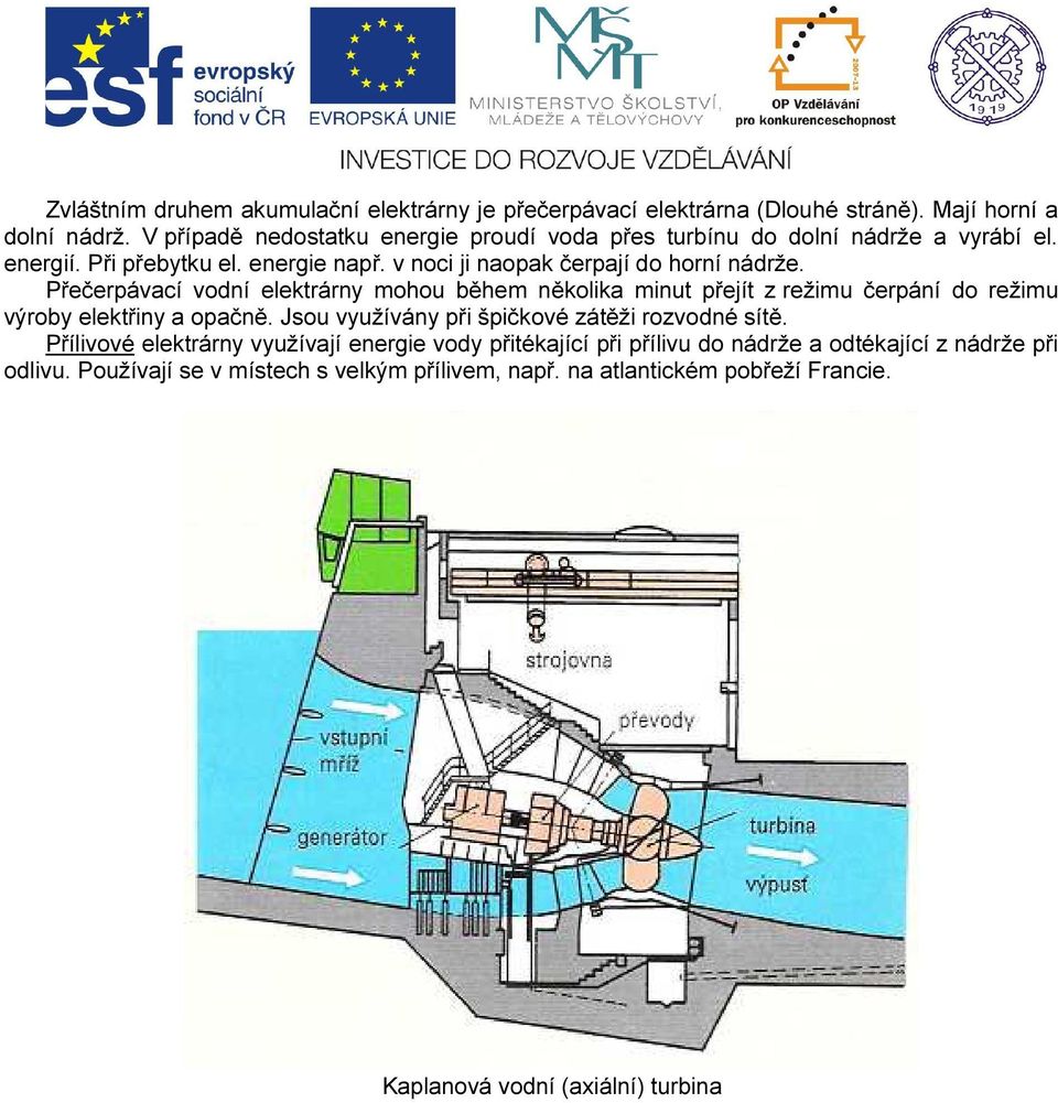 Přečerpávací vodní elektrárny mohou během několika minut přejít z režimu čerpání do režimu výroby elektřiny a opačně. Jsou využívány při špičkové zátěži rozvodné sítě.