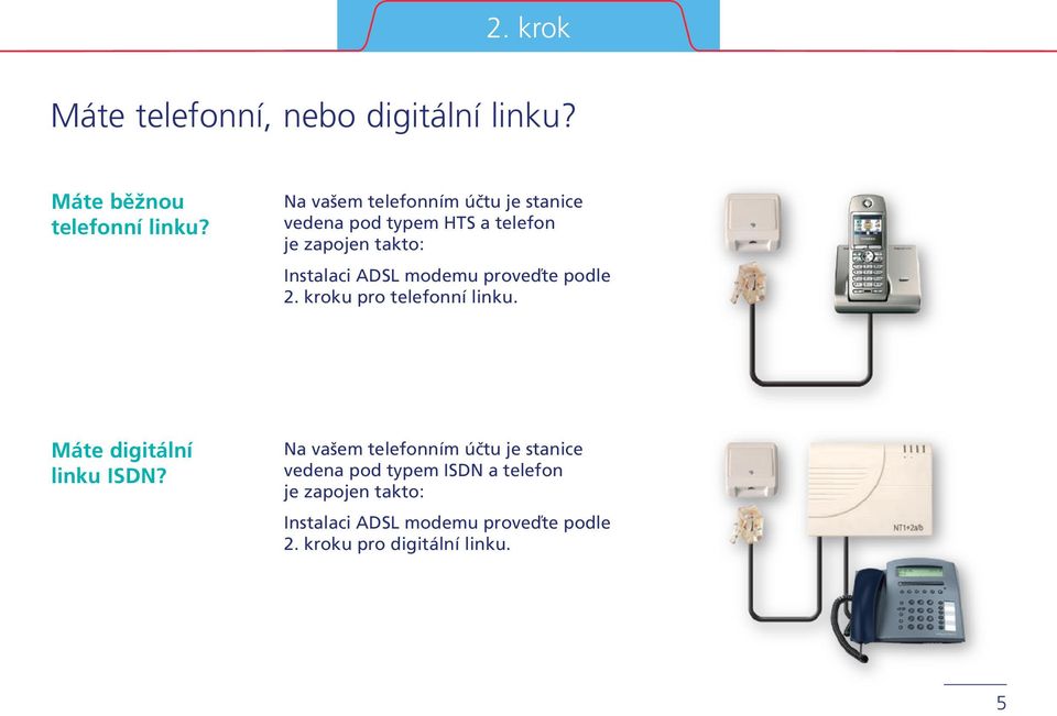 modemu proveďte podle 2. kroku pro telefonní linku. Máte digitální linku ISDN?