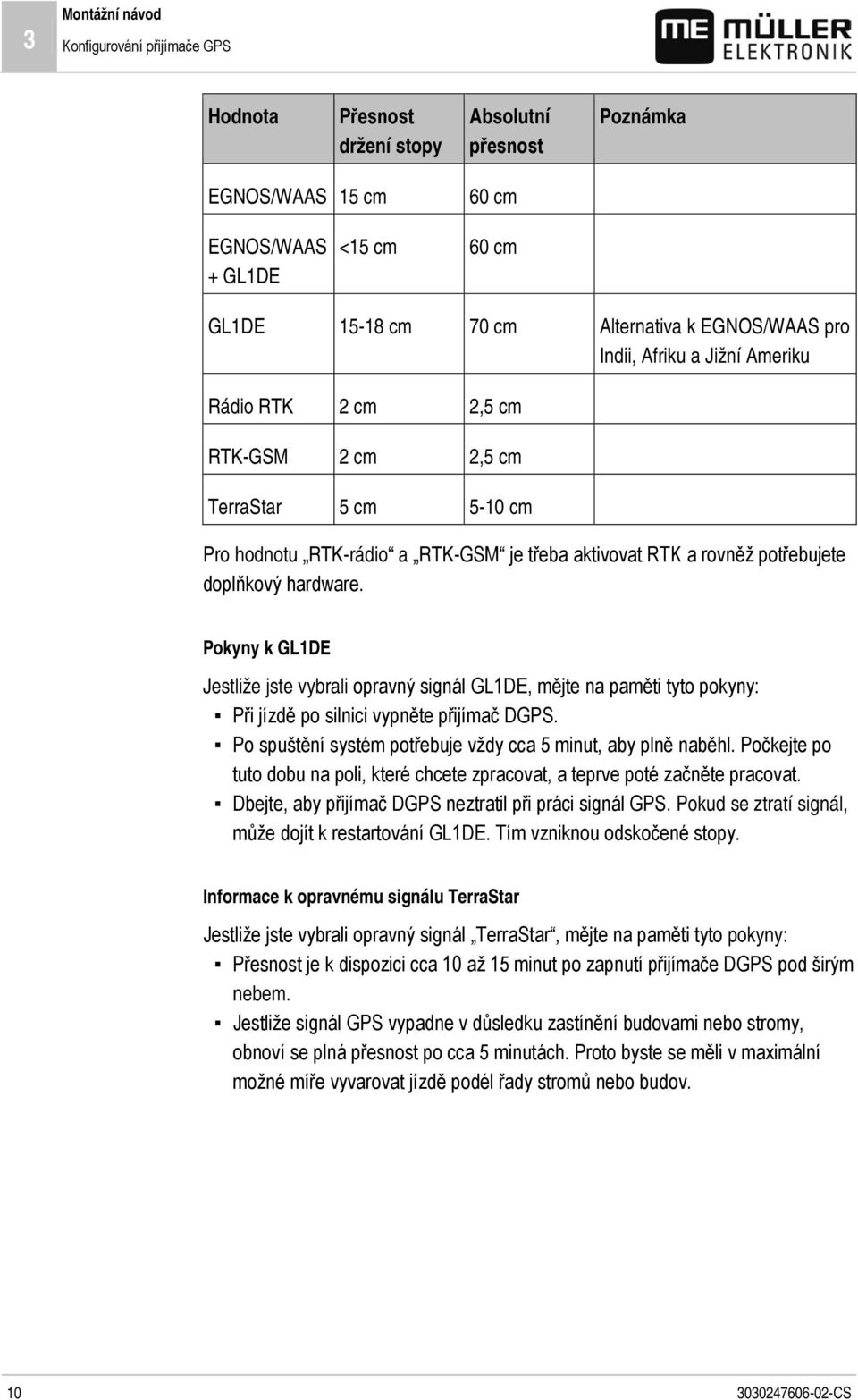 hardware. Pokyny k GL1DE Jestliže jste vybrali opravný signál GL1DE, mějte na paměti tyto pokyny: Při jízdě po silnici vypněte přijímač DGPS.