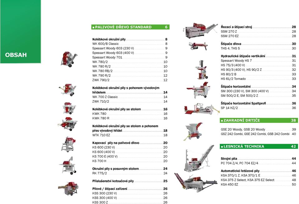 .. 16 KWK 780 R... 16 Kolébkové okružní pily se stolem a pohonem přes vývodový hřídel...18 WTK 710 EZ... 18 Kapovací pily na palivové dřevo...20 KS 600 (230 V)...20 KS 600 (400 V)...20 KS 700 E (400 V).