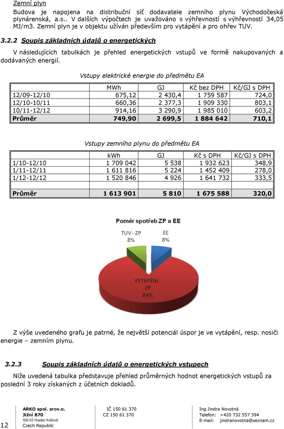 2 Soupis základních údajů o energetických V následujících tabulkách je přehled energetických vstupů ve formě nakupovaných a dodávaných energií.