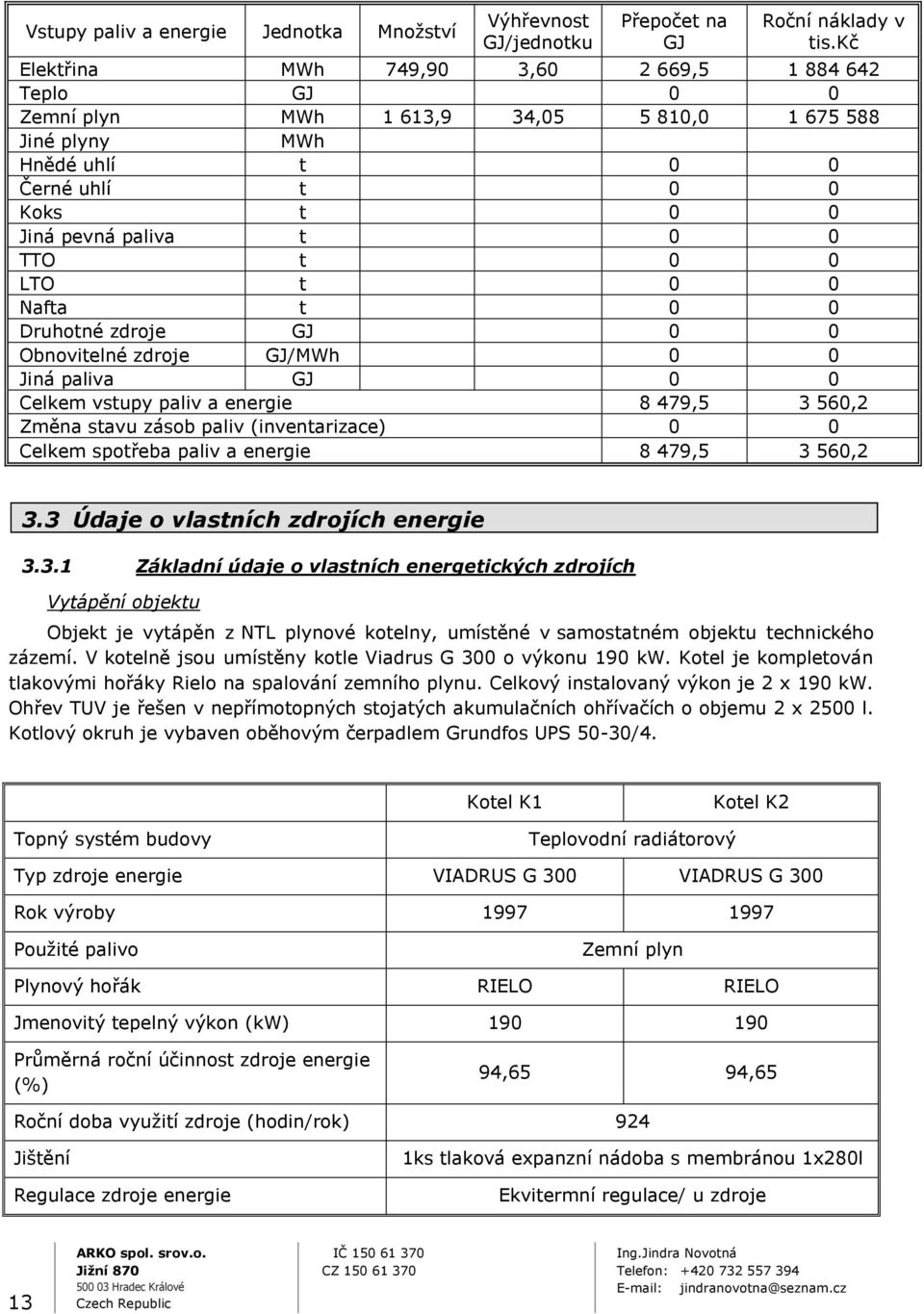 0 LTO t 0 0 Nafta t 0 0 Druhotné zdroje GJ 0 0 Obnovitelné zdroje GJ/MWh 0 0 Jiná paliva GJ 0 0 Celkem vstupy paliv a energie 8 479,5 3 560,2 Změna stavu zásob paliv (inventarizace) 0 0 Celkem