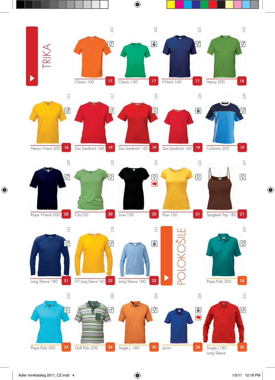 Sleeve 180 112 119 121 POLOKOŠILE 21 Fit-T Long Sleeve 160 22 Long Sleeve 160 22 Pique Polo 2 203 24 210 2 2 2 211 117 115 TRIKA