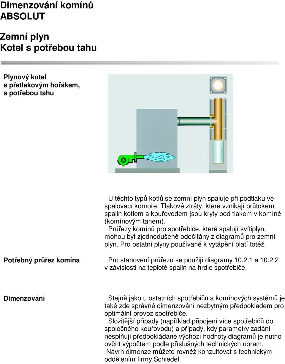 Prezy komín pro spotebie, které spalují svítiplyn, mohou být zjednodušen odeítány z diagram pro zemní plyn. Pro ostatní plyny používané k vytápní platí totéž.