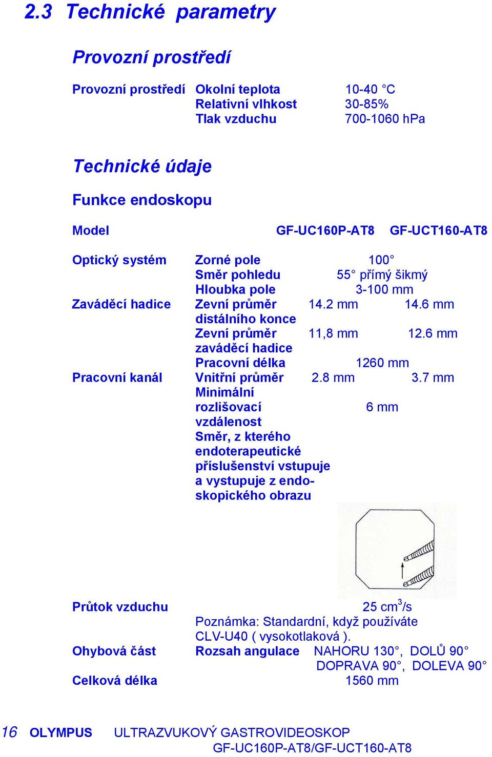 6 mm zaváděcí hadice Pracovní délka 1260 mm Pracovní kanál Vnitřní průměr 2.8 mm 3.