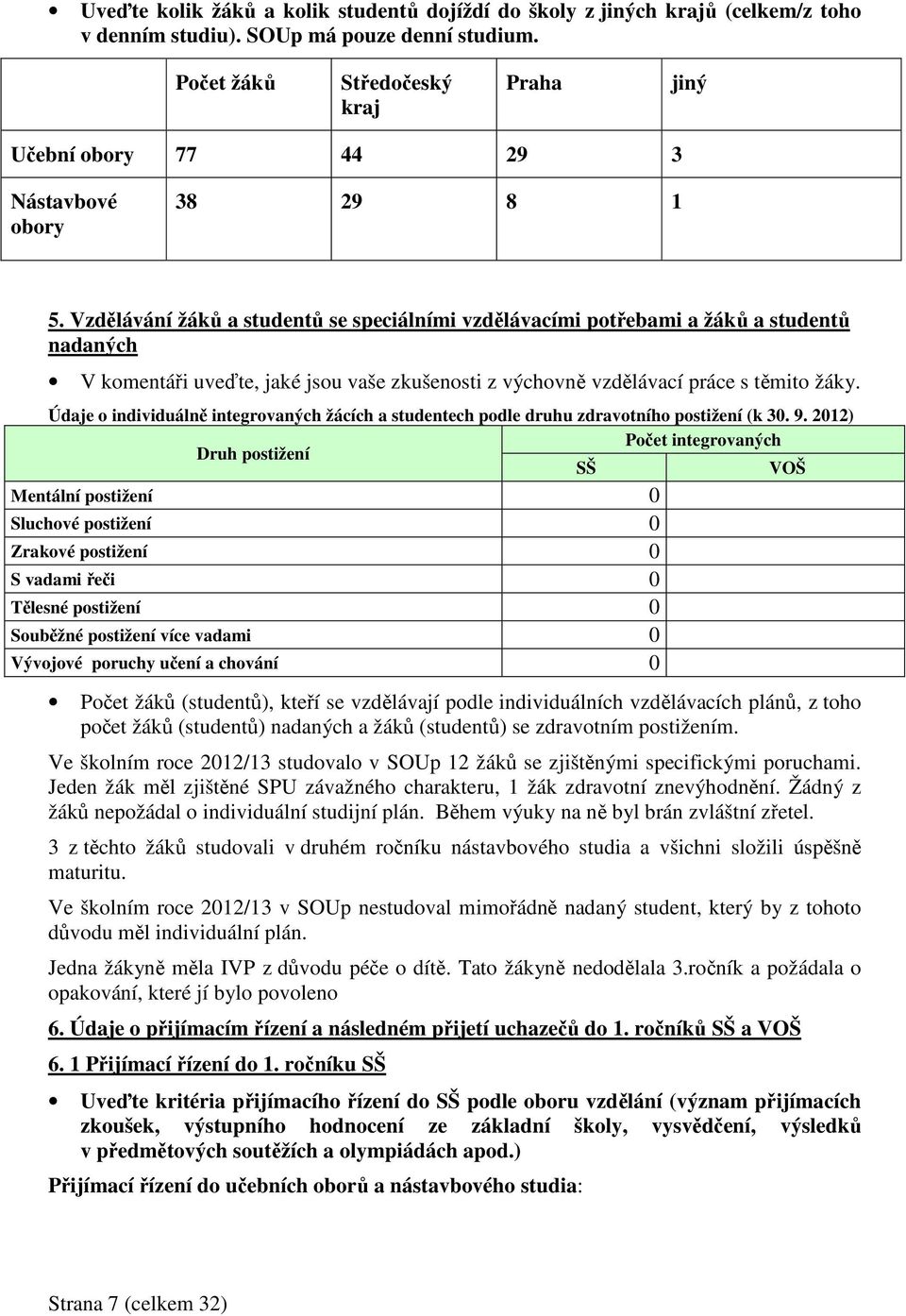 Vzdělávání žáků a studentů se speciálními vzdělávacími potřebami a žáků a studentů nadaných V komentáři uveďte, jaké jsou vaše zkušenosti z výchovně vzdělávací práce s těmito žáky.