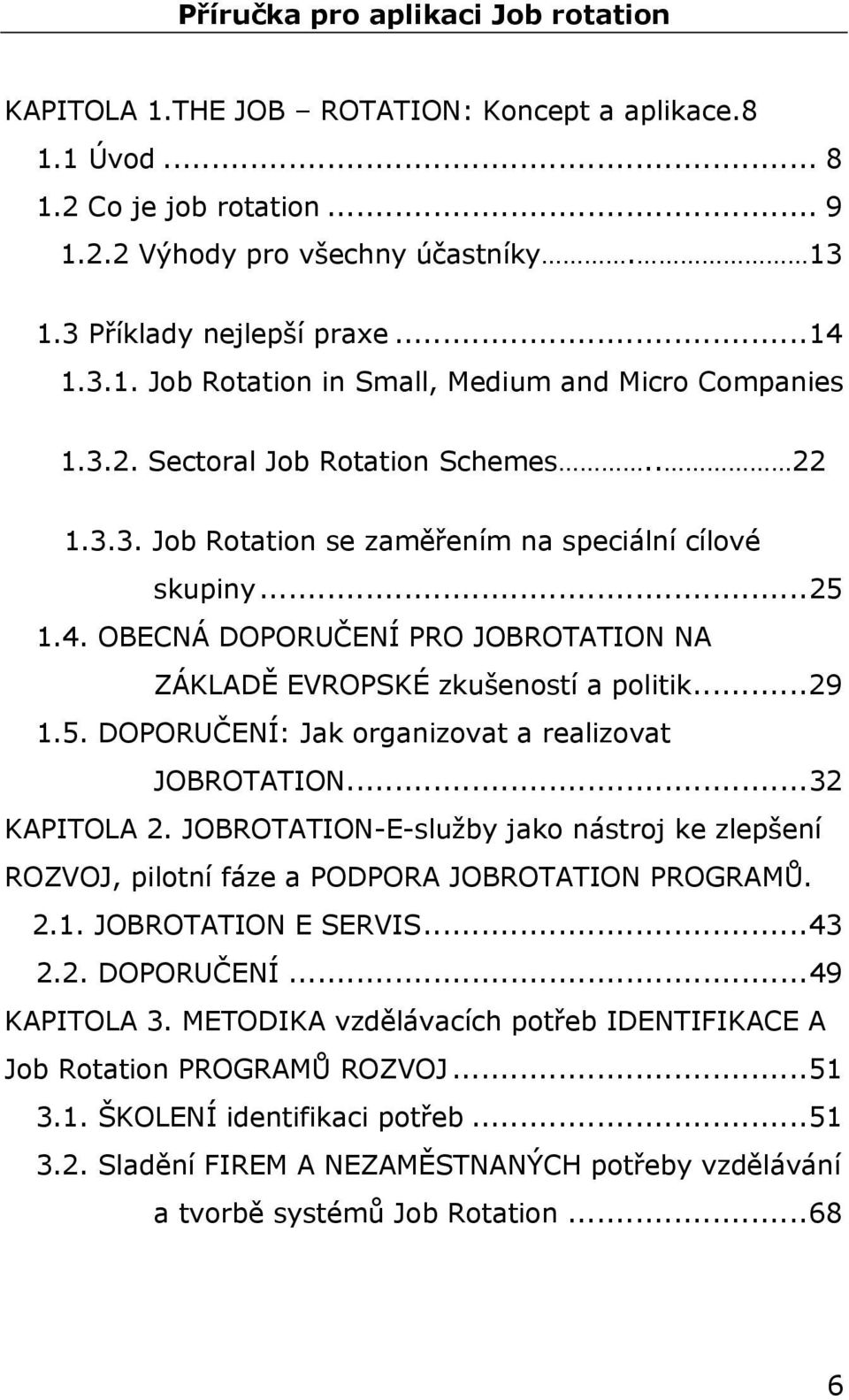 ..32 KAPITOLA 2. JOBROTATION-E-služby jako nástroj ke zlepšení ROZVOJ, pilotní fáze a PODPORA JOBROTATION PROGRAMŮ. 2.1. JOBROTATION E SERVIS...43 2.2. DOPORUČENÍ...49 KAPITOLA 3.