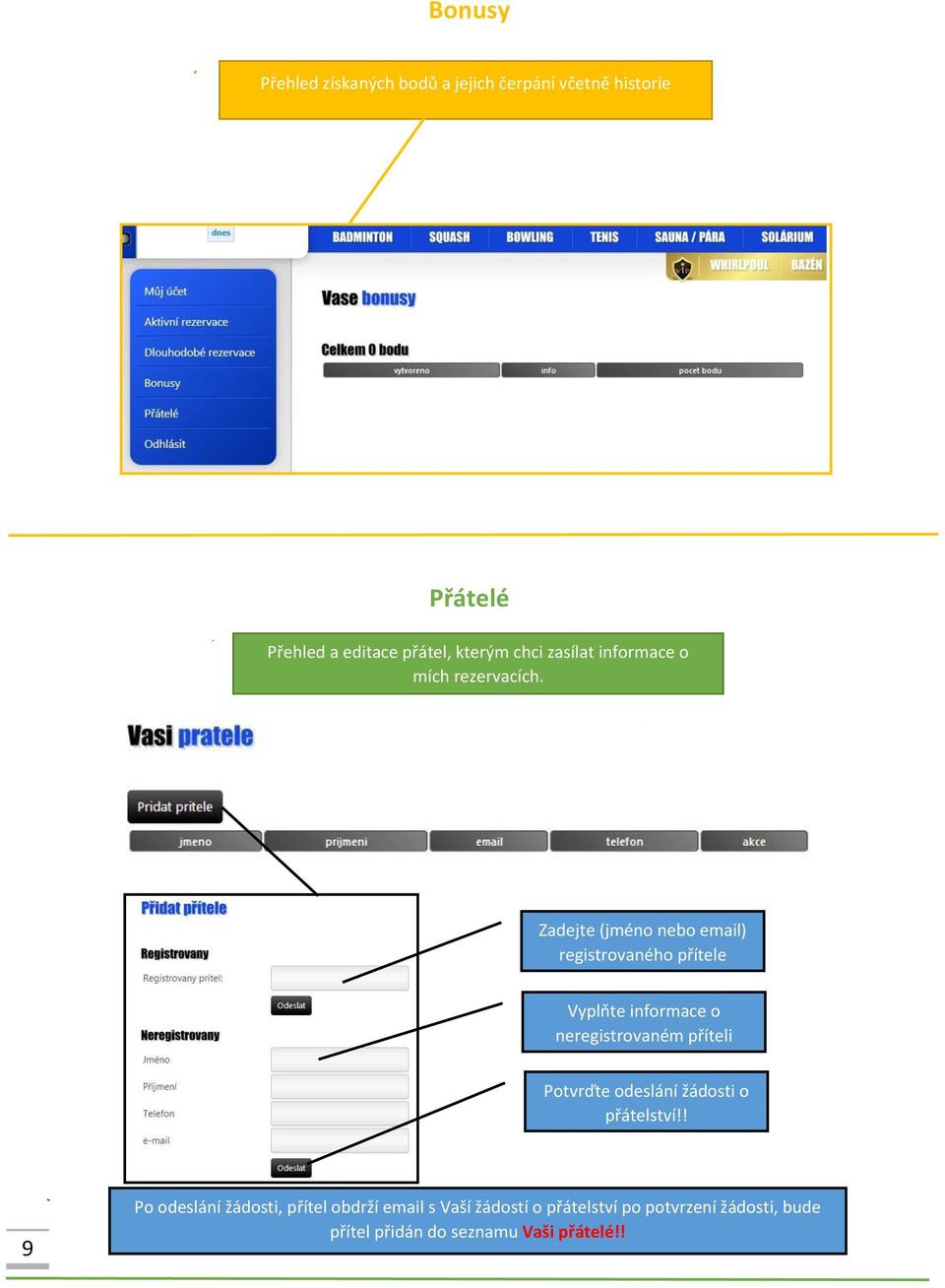 Zadejte (jméno nebo email) registrovaného přítele Vyplňte informace o neregistrovaném příteli Potvrďte