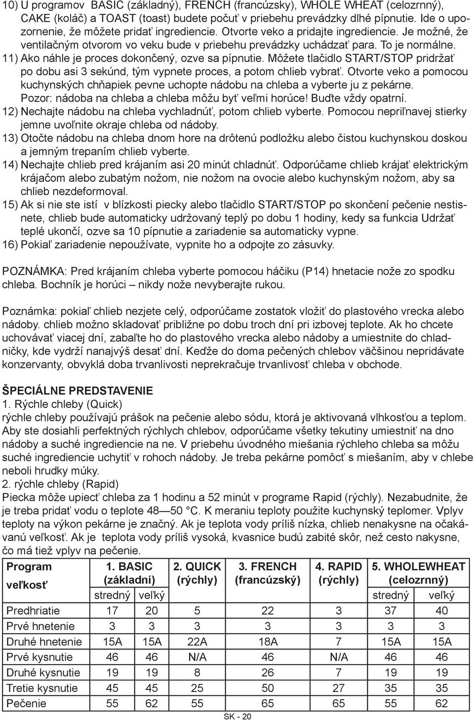 11) Ako náhle je proces dokončený, ozve sa pípnutie. Môžete tlačidlo START/STOP pridržať po dobu asi 3 sekúnd, tým vypnete proces, a potom chlieb vybrať.