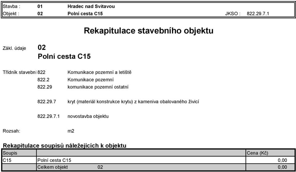 822.2 Komunikace pozemní 822.29 komunikace pozemní ostatní 822.29.7 kryt (materiál konstrukce krytu) z kameniva obalovaného živicí 822.