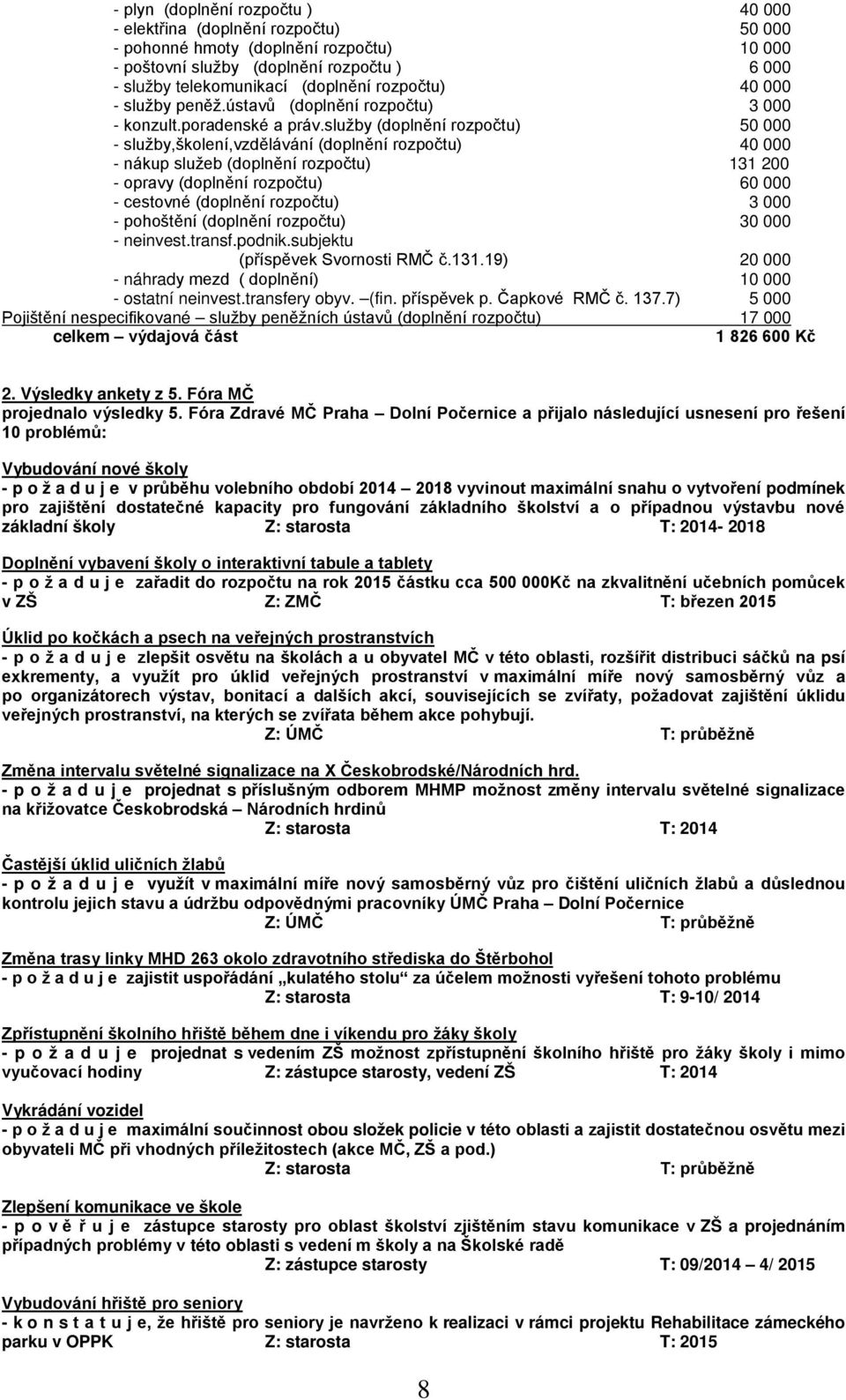 služby (doplnění rozpočtu) 50 000 - služby,školení,vzdělávání (doplnění rozpočtu) 40 000 - nákup služeb (doplnění rozpočtu) 131 200 - opravy (doplnění rozpočtu) 60 000 - cestovné (doplnění rozpočtu)