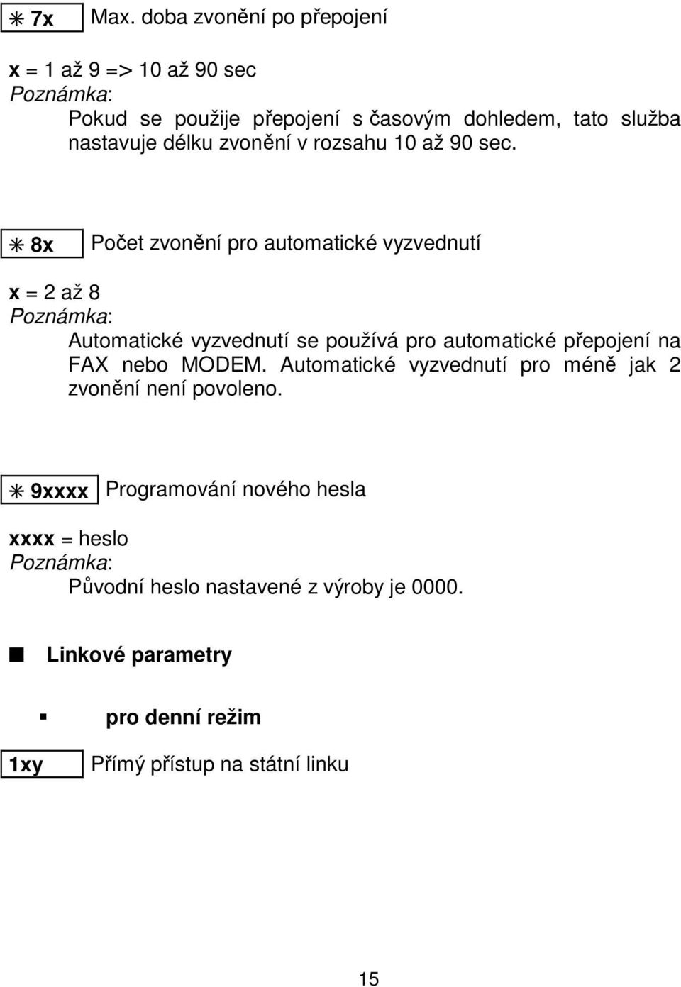 zvonění v rozsahu 10 až 90 sec.