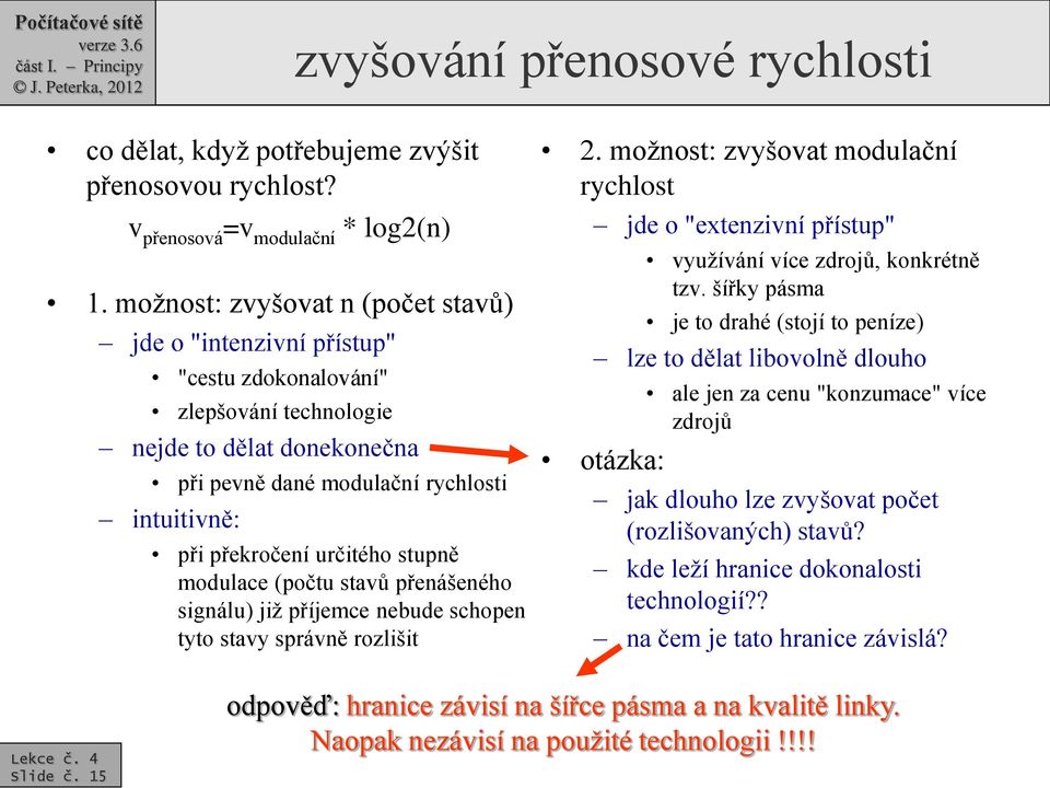 určitého stupně modulace (počtu stavů přenášeného signálu) již příjemce nebude schopen tyto stavy správně rozlišit 2.