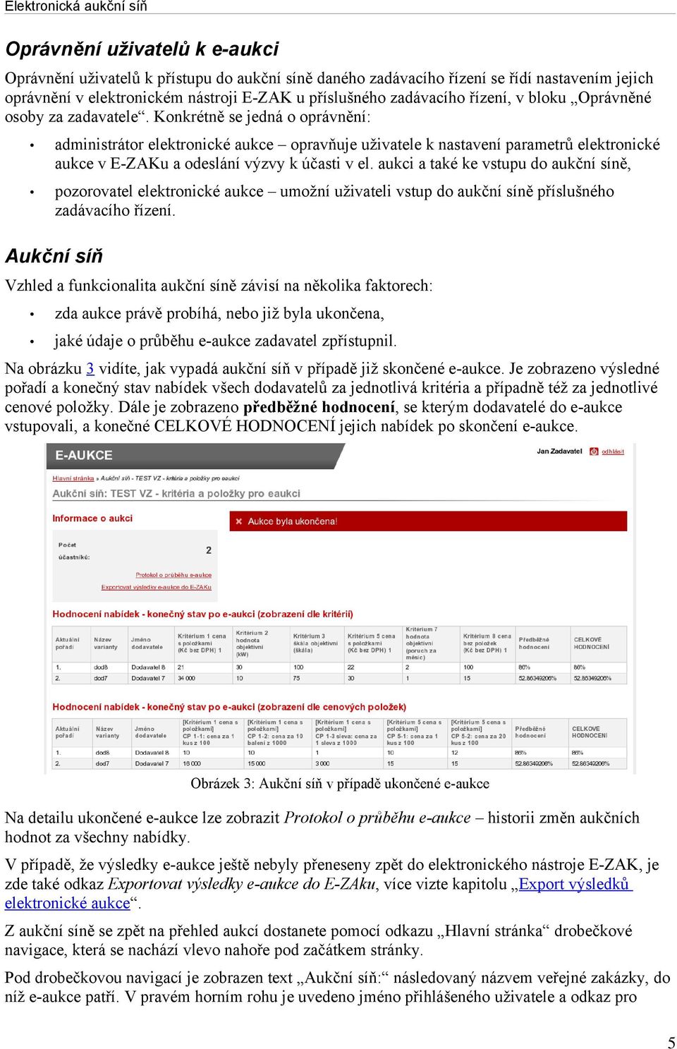 Konkrétně se jedná o oprávnění: administrátor elektronické aukce opravňuje uživatele k nastavení parametrů elektronické aukce v E-ZAKu a odeslání výzvy k účasti v el.