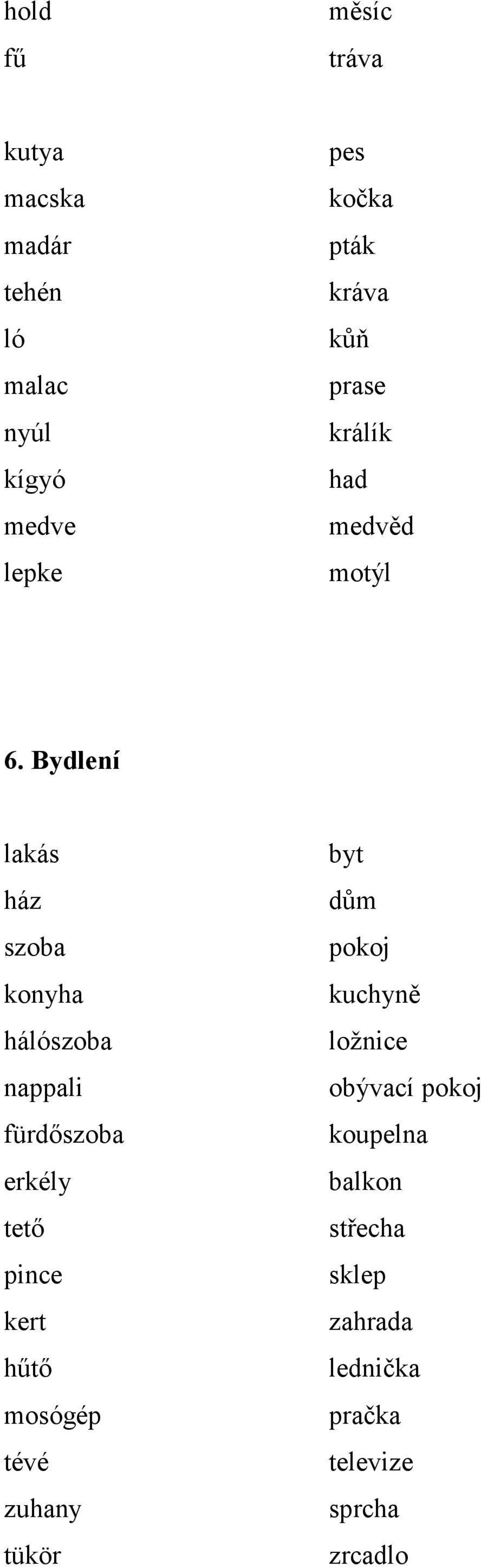 Bydlení lakás byt ház dům szoba pokoj konyha kuchyně hálószoba ložnice nappali obývací pokoj