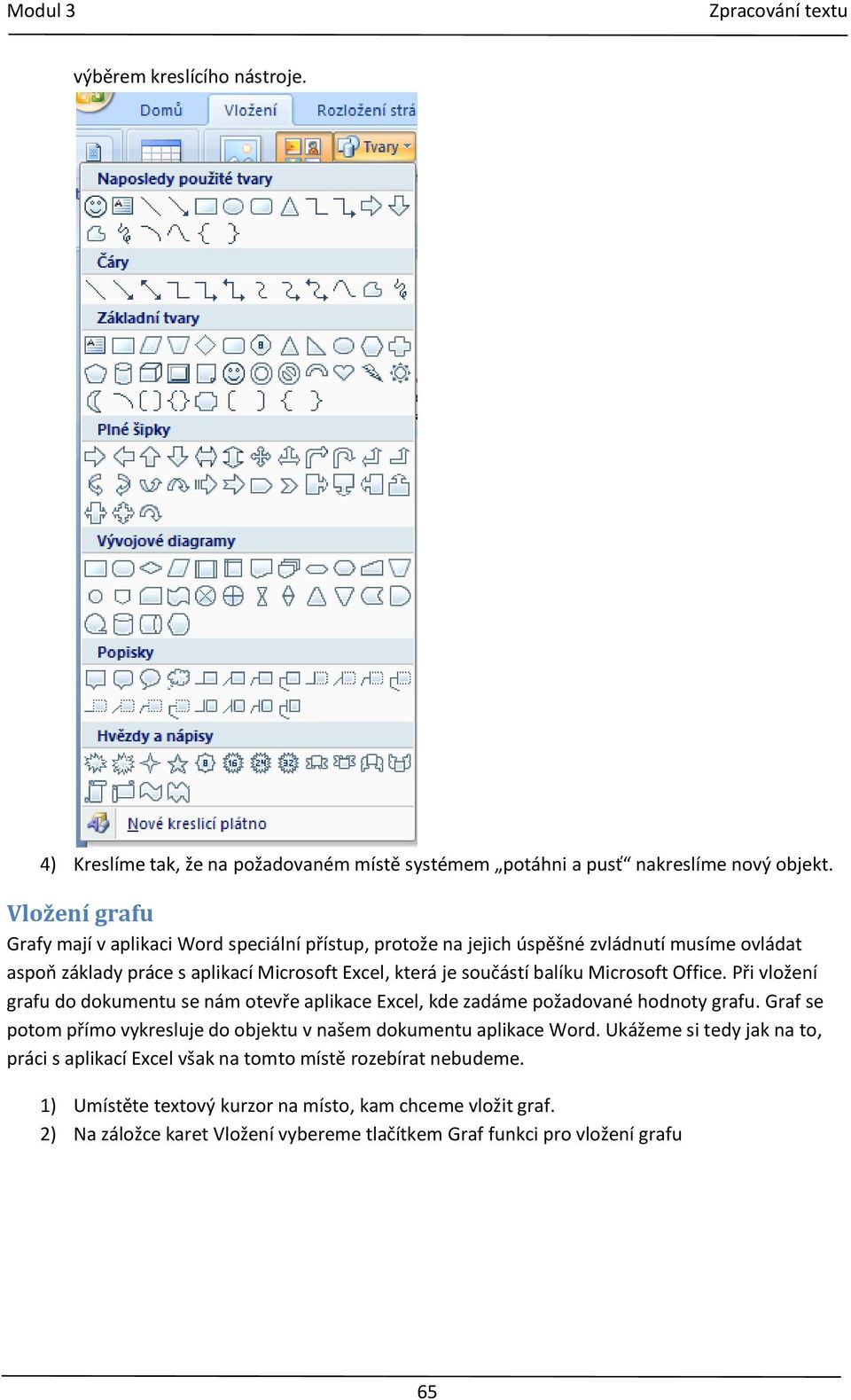 balíku Microsoft Office. Při vložení grafu do dokumentu se nám otevře aplikace Excel, kde zadáme požadované hodnoty grafu.