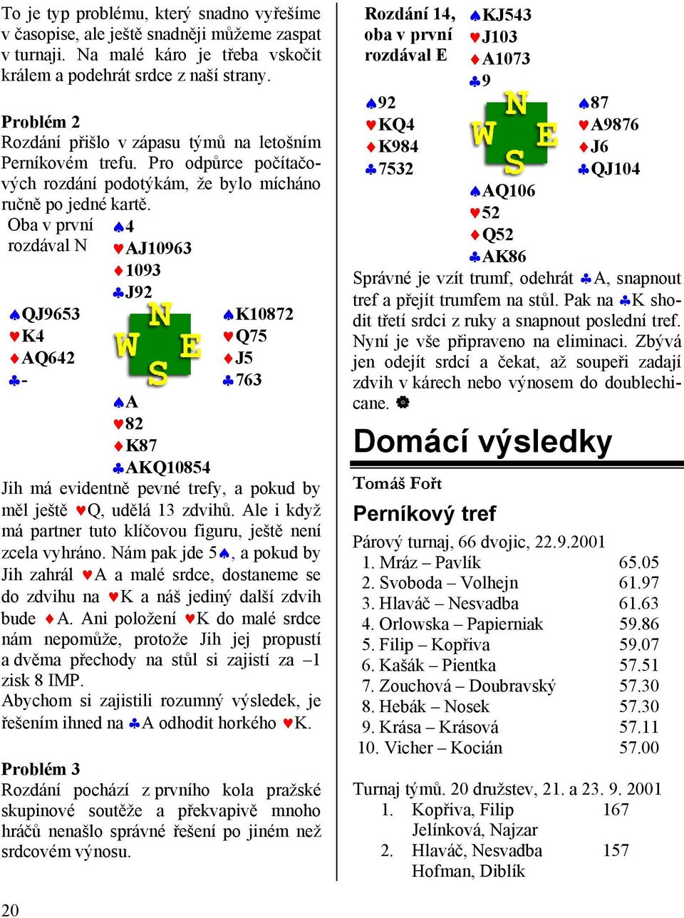 Oba v první rozdával N QJ9653 K4 AQ642-4 AJ10963 1093 J92 K10872 Q75 J5 763 A 82 K87 AKQ10854 Jih má evidentně pevné trefy, a pokud by měl ještě Q, udělá 13 zdvihů.