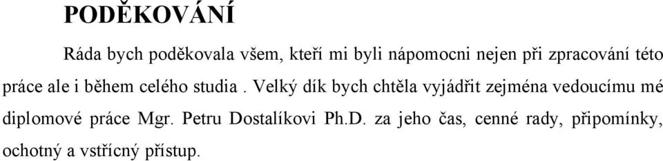 Velký dík bych chtěla vyjádřit zejména vedoucímu mé diplomové práce