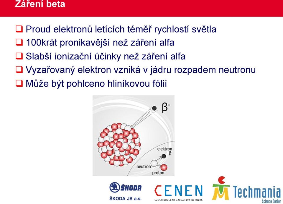 ionizační účinky než záření alfa q Vyzařovaný elektron