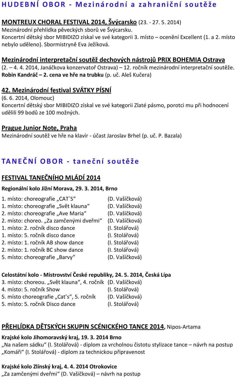 Mezinárodní interpretační soutěž dechových nástrojů PRIX BOHEMIA Ostrava (2. 4. 4. 2014, Janáčkova konzervatoř Ostrava) 12. ročník mezinárodní interpretační soutěže. Robin Kandráč 2.