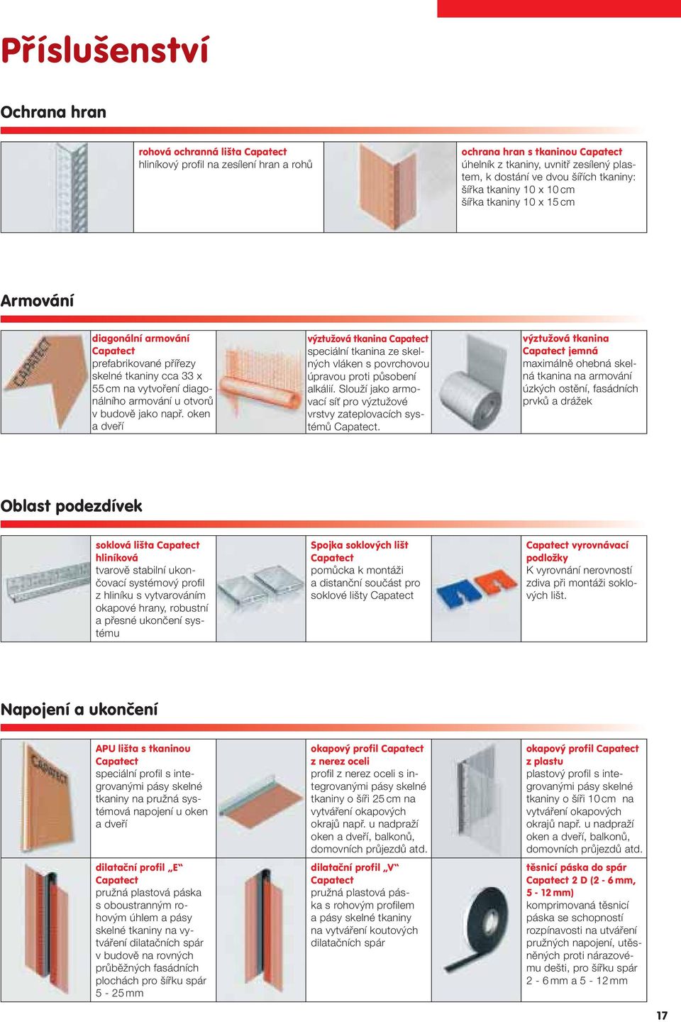 otvorů v budově jako např. oken a dveří výztužová tkanina Capatect speciální tkanina ze skelných vláken s povrchovou úpravou proti působení alkálií.