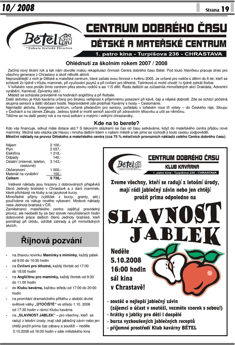 Je určené pro rodiče s dětmi do 6 let, kteří se scházeli 2x týdně v Klubu maminek, při vyučování jazyků a při cvičení pro těhotné. Tatínkové si mohli chodit 1x týdně zahrát florbal.