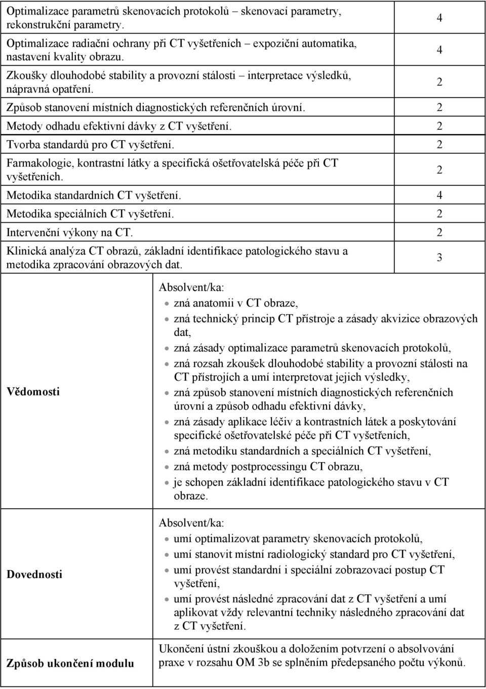 2 Tvorba standard pro CT vyšet ení. 2 Farmakologie, kontrastní látky a specifická ošet ovatelská pé e p i CT vyšet eních. Metodika standardních CT vyšet ení. 4 Metodika speciálních CT vyšet ení.