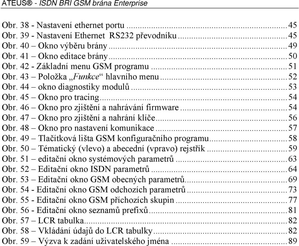 ..56 Obr. 48 Okno pro nastavení komunikace...57 Obr. 49 Tlačítková lišta GSM konfiguračního programu...58 Obr. 50 Tématický (vlevo) a abecední (vpravo) rejstřík...59 Obr.