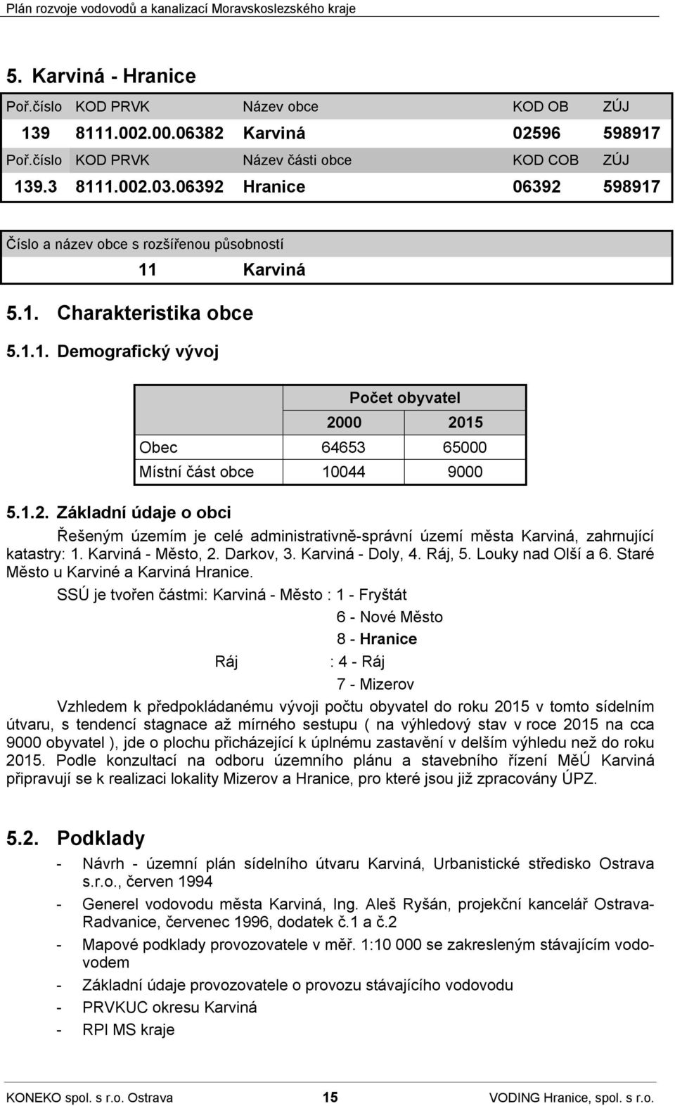 Karviná - Město, 2. Darkov, 3. Karviná - Doly, 4. Ráj, 5. Louky nad Olší a 6. Staré Město u Karviné a Karviná Hranice.