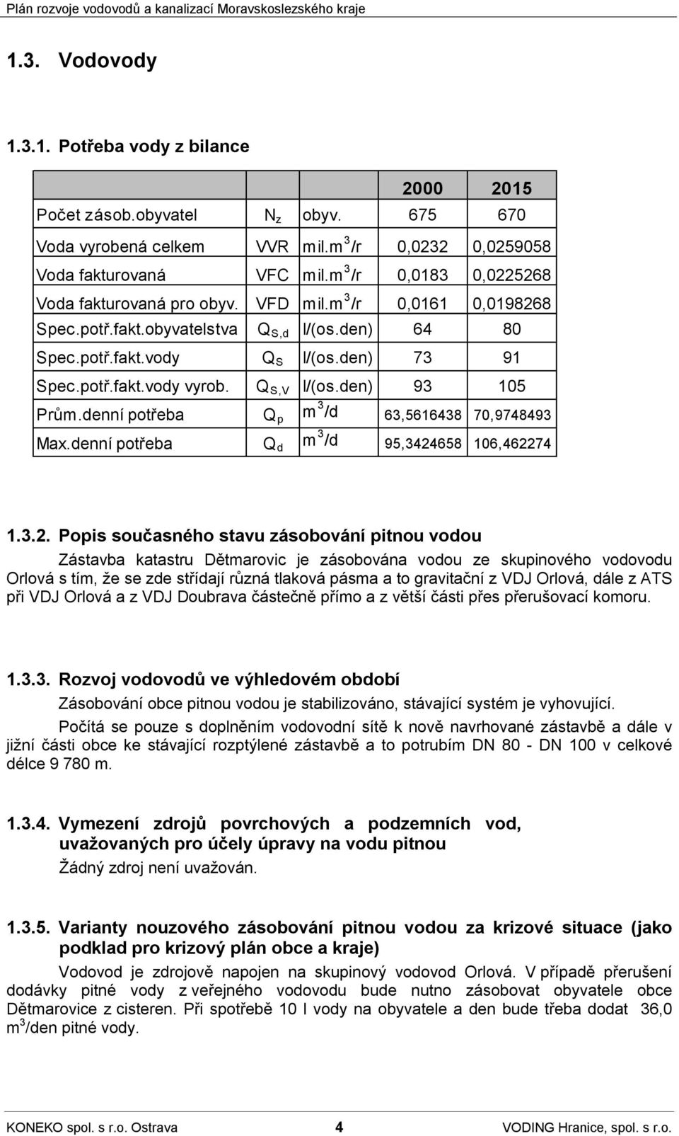 Q S,V I/(os.den) 93 105 Prům.denní potřeba Q p m 3 /d 63,5616438 70,9748493 Max.denní potřeba Q d m 3 /d 95,3424