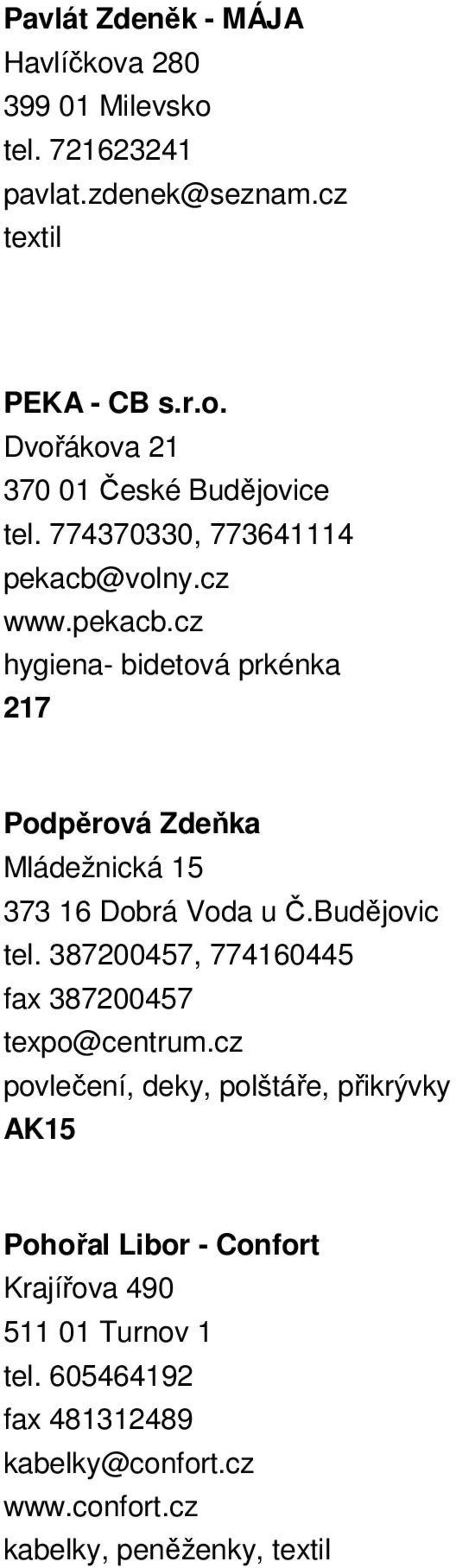 Budějovic tel. 387200457, 774160445 fax 387200457 texpo@centrum.