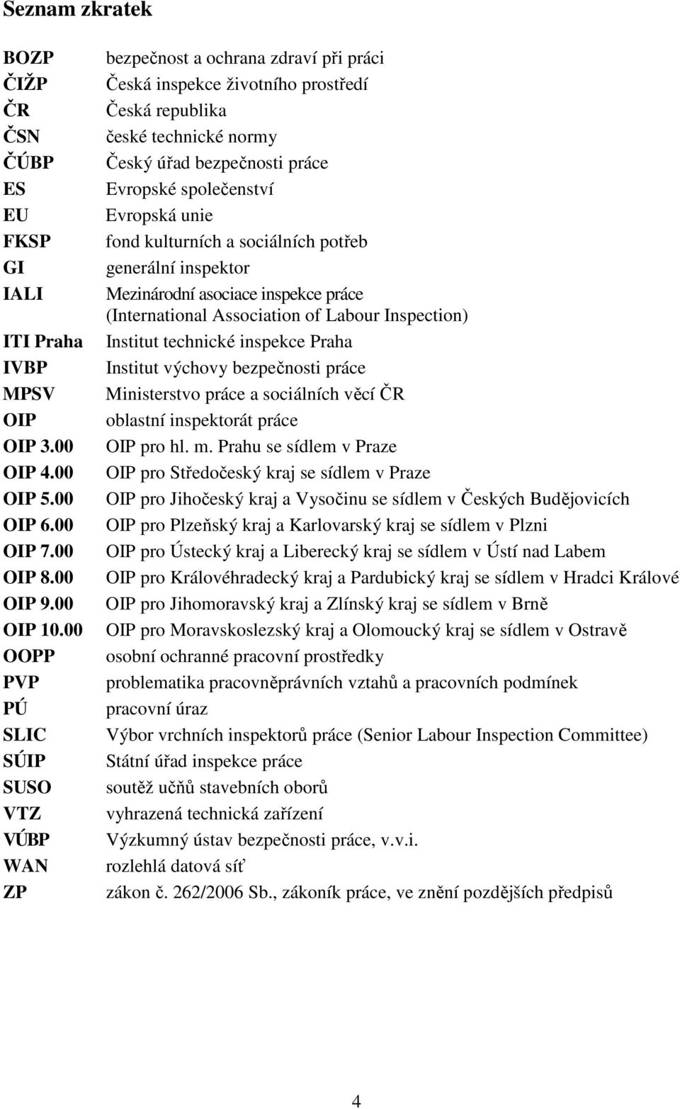 společenství Evropská unie fond kulturních a sociálních potřeb generální inspektor Mezinárodní asociace inspekce práce (International Association of Labour Inspection) Institut technické inspekce