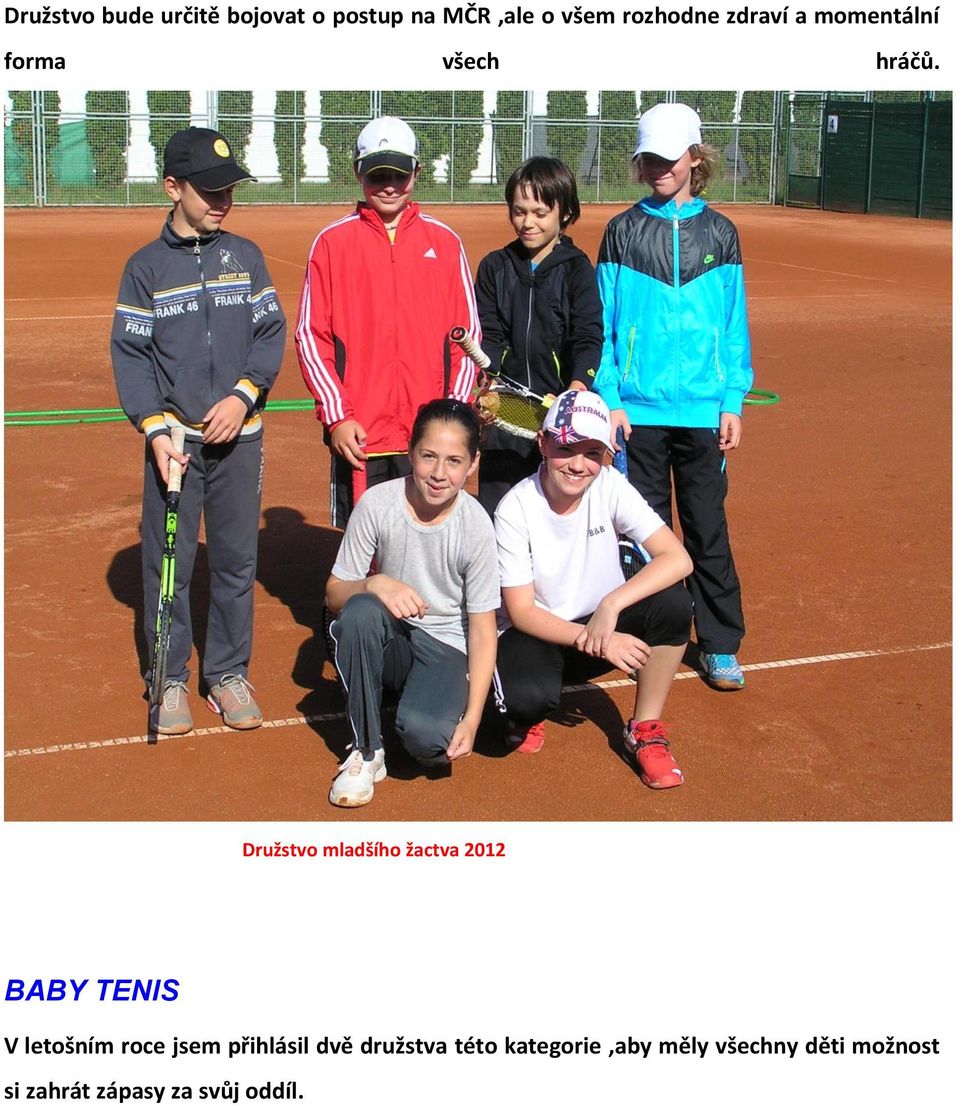 Družstvo mladšího žactva 2012 BABY TENIS V letošním roce jsem