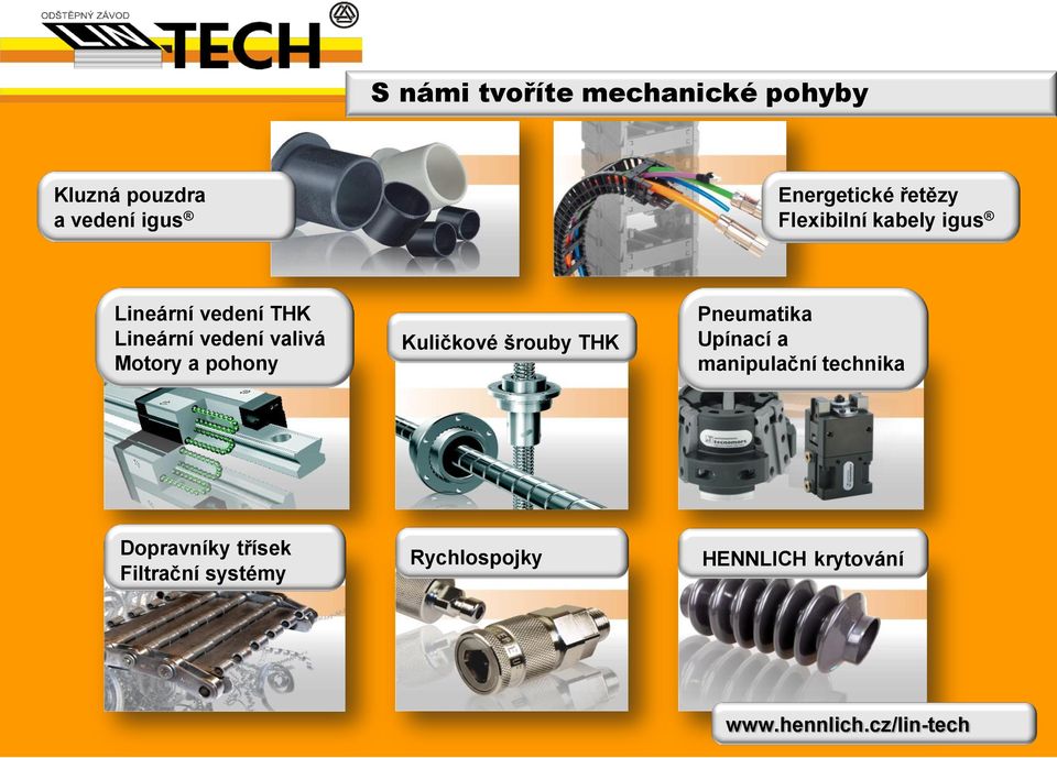 a pohony Kuličkové šrouby THK Pneumatika Upínací a manipulační technika