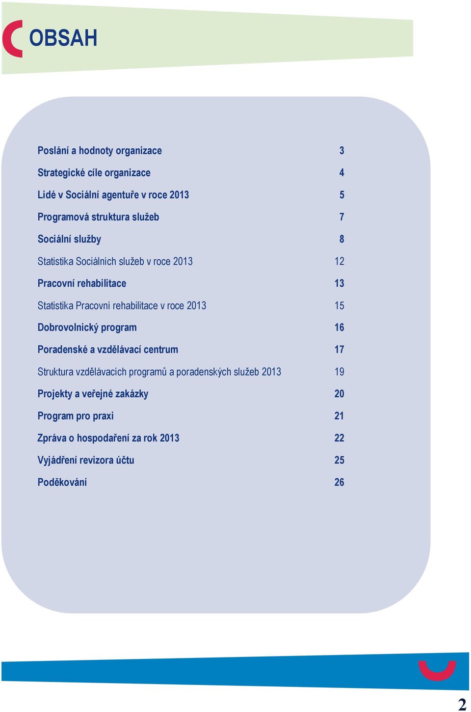 roce 2013 15 Dobrovolnický program 16 Poradenské a vzdělávací centrum 17 Struktura vzdělávacích programů a poradenských služeb