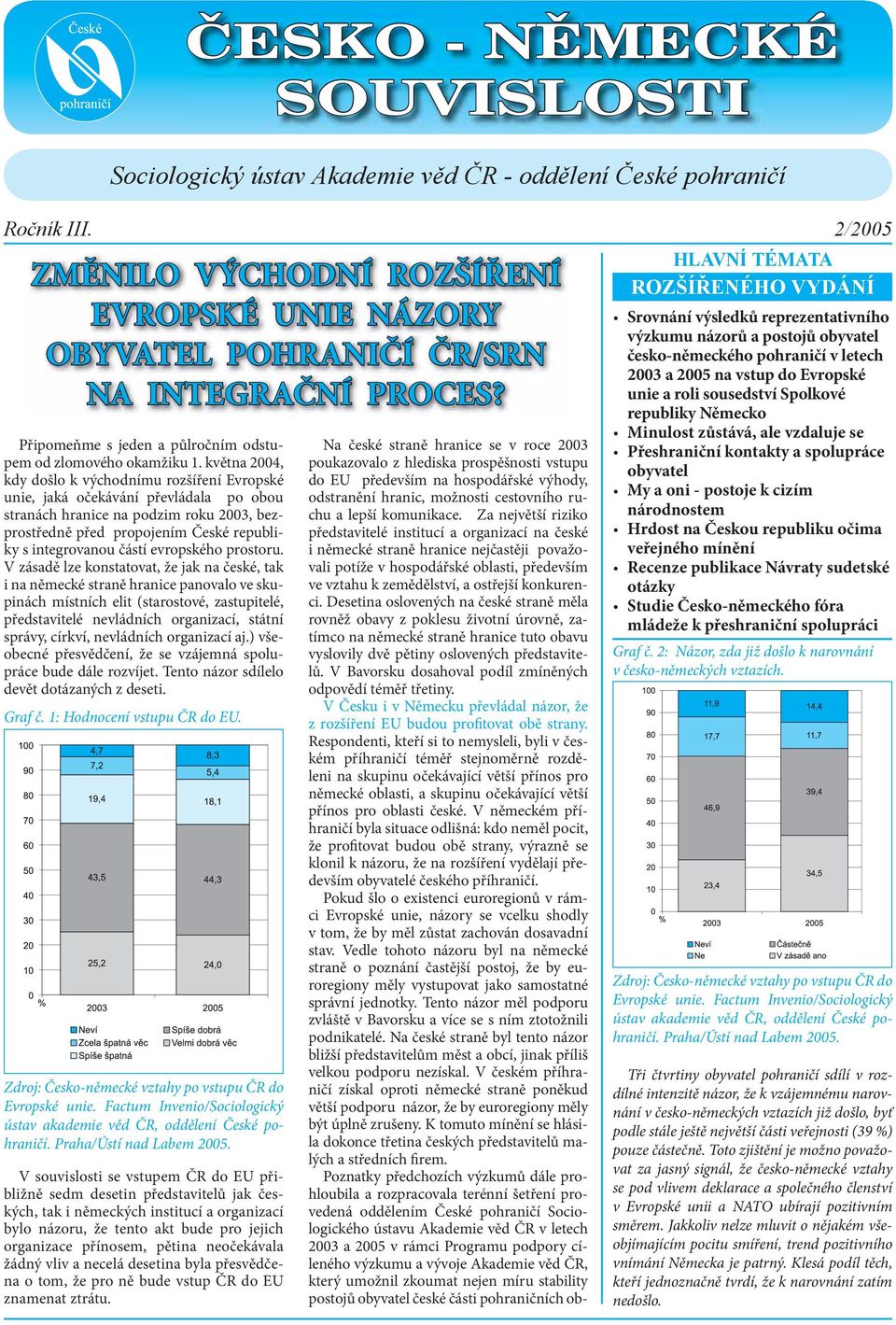 května 2004, kdy došlo k východnímu rozšíření Evropské unie, jaká očekávání převládala po obou stranách hranice na podzim roku 2003, bezprostředně před propojením České republiky s integrovanou částí