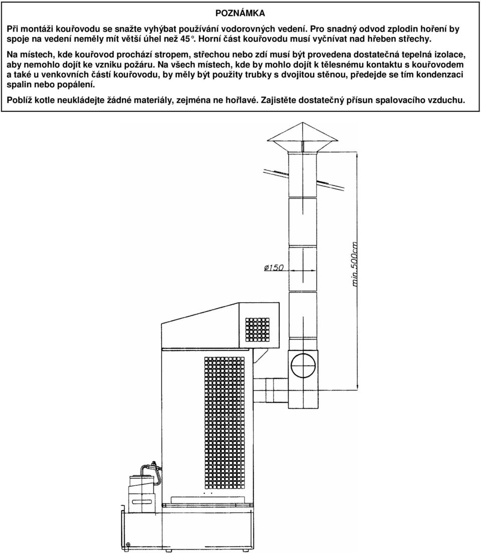 Na místech, kde kouřovod prochází stropem, střechou nebo zdí musí být provedena dostatečná tepelná izolace, aby nemohlo dojít ke vzniku požáru.