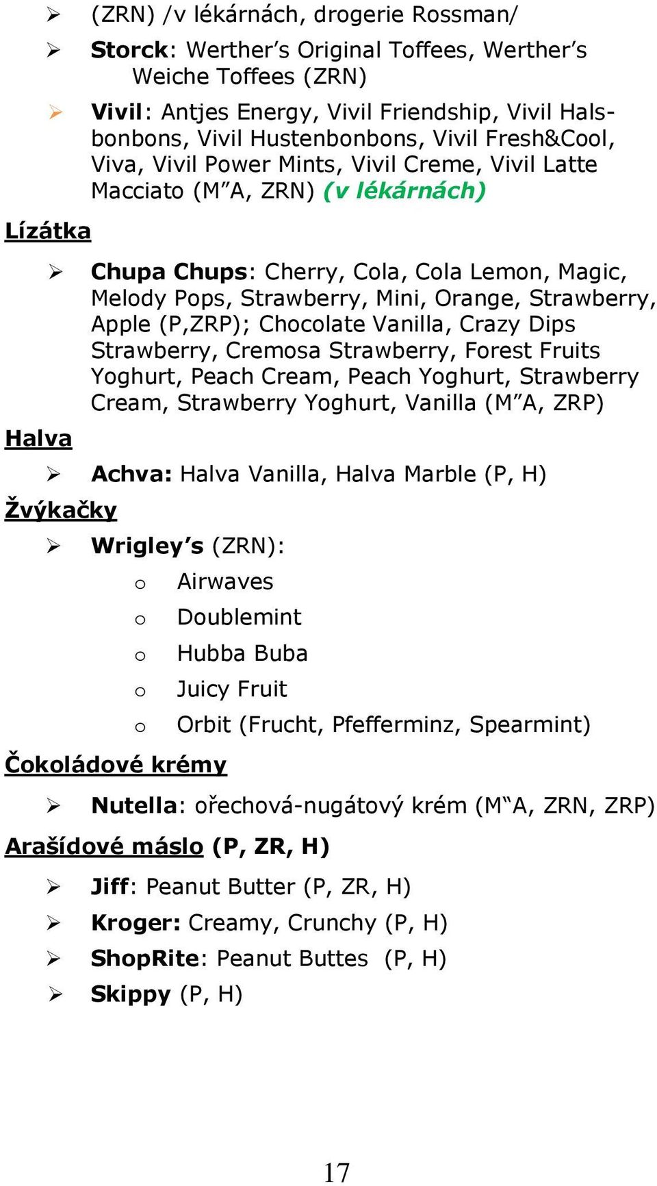 Chclate Vanilla, Crazy Dips Strawberry, Cremsa Strawberry, Frest Fruits Yghurt, Peach Cream, Peach Yghurt, Strawberry Cream, Strawberry Yghurt, Vanilla (M A, ZRP) Achva: Halva Vanilla, Halva Marble