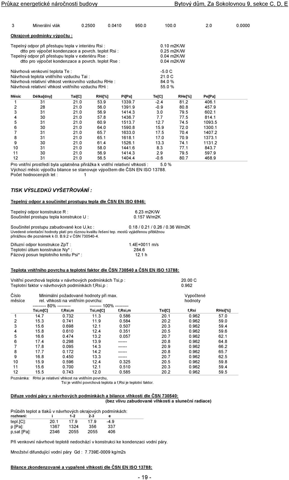 0 C Návrhová teplota vnitřního vzduchu Tai : 21.0 C Návrhová relativní vlhkost venkovního vzduchu RHe : 84.0 % Návrhová relativní vlhkost vnitřního vzduchu RHi : 55.